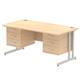 Impulse 1600 x 800mm Straight Office Desk Maple Top Silver Cantilever Leg Workstation 2 x 3 Drawer Fixed Pedestal