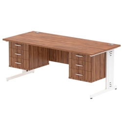 Impulse 1800 x 800mm Straight Office Desk Walnut Top White Cable Managed Leg Workstation 2 x 3 Drawer Fixed Pedestal