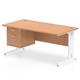 Impulse 1600 x 800mm Straight Office Desk Oak Top White Cable Managed Leg Workstation 1 x 2 Drawer Fixed Pedestal