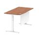 Air Modesty 1600 x 800mm Height Adjustable Office Desk Walnut Top Cable Ports White Leg With White Steel Modesty Panel
