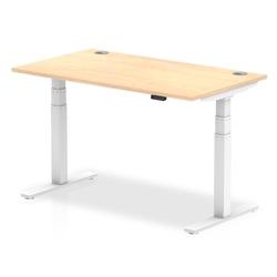 Air 1400 x 800mm Height Adjustable Office Desk Maple Top Cable Ports White Leg