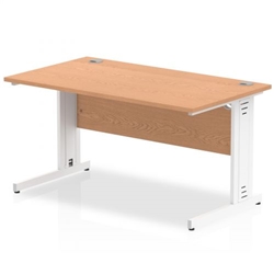 Impulse 1400 x 800mm Straight Office Desk Oak Top White Cable Managed Leg