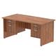 Impulse 1600 x 800mm Straight Office Desk Walnut Top Panel End Leg Workstation 2 x 2 Drawer Fixed Pedestal