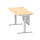 Air Modesty 1600 x 800mm Height Adjustable Office Desk Maple Top Cable Ports Silver Leg With Silver Steel Modesty Panel