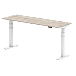 Air 1800 x 600mm Height Adjustable Office Desk Grey Oak Top Cable Ports White Leg
