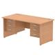 Impulse 1600 x 800mm Straight Office Desk Oak Top Panel End Leg Workstation 2 x 3 Drawer Fixed Pedestal