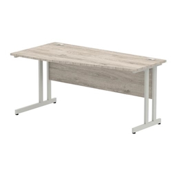 Impulse 1000 x 600mm Straight Office Desk Grey Oak Top White Cable Managed Leg