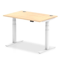 Air 1200 x 800mm Height Adjustable Office Desk Maple Top Cable Ports White Leg