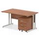 Impulse 1400 x 800mm Straight Office Desk Walnut Top Silver Cantilever Leg Workstation 2 Drawer Mobile Pedestal