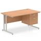 Impulse 1400 x 800mm Straight Office Desk Oak Top Silver Cantilever Leg Workstation 1 x 2 Drawer Fixed Pedestal