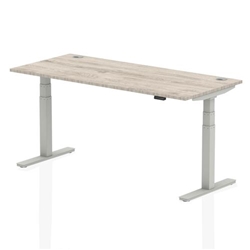 Air 1800 x 800mm Height Adjustable Office Desk Grey Oak Top Cable Ports Silver Leg