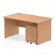 Impulse 1400 x 800mm Straight Office Desk Oak Top Panel End Leg Workstation 2 Drawer Mobile Pedestal