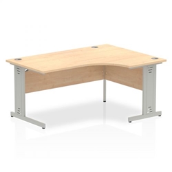Impulse 1600mm Right Crescent Office Desk Maple Top Silver Cable Managed Leg
