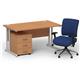 Impulse 1400mm Straight Office Desk Oak Top Silver Cantilever Leg with 3 Drawer Mobile Pedestal and Chiro Medium Back Blue