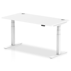 Air 1600 x 800mm Height Adjustable Office Desk White Top Cable Ports White Leg