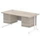 Impulse 1600 x 800mm Straight Office Desk Grey Oak Top White Cantilever Leg Workstation 2 x 2 Drawer Fixed Pedestal