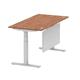 Air Modesty 1600 x 800mm Height Adjustable Office Desk Walnut Top Cable Ports Silver Leg With Silver Steel Modesty Panel