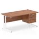 Impulse 1600 x 800mm Straight Office Desk Walnut Top White Cantilever Leg Workstation 1 x 2 Drawer Fixed Pedestal