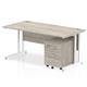 Impulse 1600 x 800mm Straight Office Desk Grey Oak Top White Cantilever Leg Workstation 2 Drawer Mobile Pedestal