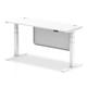 Air Modesty 1600 x 600mm Height Adjustable Office Desk White Top Cable Ports White Leg With White Steel Modesty Panel
