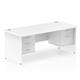 Impulse 1800 x 800mm Straight Office Desk White Top Panel End Leg Workstation 1 x 2 Drawer 1 x 3 Drawer Fixed Pedestal