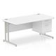 Impulse 1600 x 800mm Straight Office Desk White Top Silver Cantilever Leg Workstation 1 x 2 Drawer Fixed Pedestal