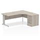 Impulse 1800mm Right Crescent Office Desk Grey Oak Top Silver Cable Managed Leg Workstation 600 Deep Desk High Pedestal