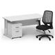 Impulse 1600mm Straight Office Desk White Top Silver Cantilever Leg with 2 Drawer Mobile Pedestal and Relay Silver Back
