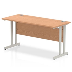 Impulse 1400 x 600mm Straight Office Desk Oak Top Silver Cantilever Leg