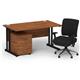 Impulse 1400mm Straight Office Desk Walnut Top Black Cantilever Leg with 3 Drawer Mobile Pedestal and Chiro Medium Back Black