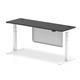 Air Black Series 1800 x 600mm Height Adjustable Desk Black Top with Cable Ports White Leg With White Steel Modesty Panel