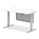 Air Modesty 1400 x 800mm Height Adjustable Office Desk White Top Cable Ports Silver Leg With Silver Steel Modesty Panel