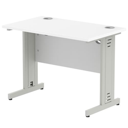 Impulse 1000 x 800mm Straight Office Desk White Top Silver Cable Managed Leg