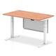 Air Modesty 1400 x 800mm Height Adjustable Office Desk Beech Top Cable Ports White Leg With White Steel Modesty Panel