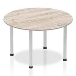 Impulse 1200mm Round Table Grey Oak Top Silver Post Leg