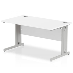 Impulse 1400 x 800mm Straight Office Desk White Top Silver Cable Managed Leg