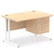 Impulse 1200 x 800mm Straight Office Desk Maple Top White Cantilever Leg Workstation 1 x 3 Drawer Fixed Pedestal