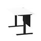 Air Modesty 1400 x 800mm Height Adjustable Office Desk White Top Cable Ports Black Leg With Black Steel Modesty Panel