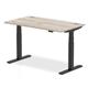 Air 1400 x 800mm Height Adjustable Office Desk Grey Oak Top Cable Ports Black Leg