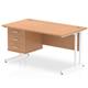 Impulse 1400 x 800mm Straight Office Desk Oak Top White Cantilever Leg Workstation 1 x 3 Drawer Fixed Pedestal