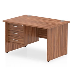 Impulse 1200 x 800mm Straight Office Desk Walnut Top Panel End Leg Workstation 1 x 3 Drawer Fixed Pedestal