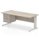 Impulse 1800 x 800mm Straight Office Desk Grey Oak Top Silver Cable Managed Leg Workstation 1 x 3 Drawer Fixed Pedestal