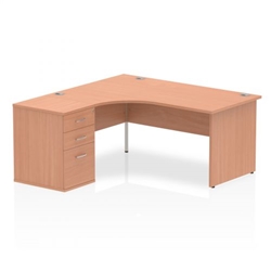 Impulse 1600mm Left Crescent Office Desk Beech Top Panel End Leg Workstation 600 Deep Desk High Pedestal