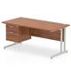 Impulse 1600 x 800mm Straight Office Desk Walnut Top Silver Cantilever Leg Workstation 1 x 2 Drawer Fixed Pedestal