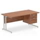 Impulse 1600 x 800mm Straight Office Desk Walnut Top Silver Cantilever Leg Workstation 1 x 2 Drawer Fixed Pedestal