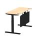 Air Modesty 1400 x 600mm Height Adjustable Office Desk Maple Top Cable Ports Black Leg With Black Steel Modesty Panel