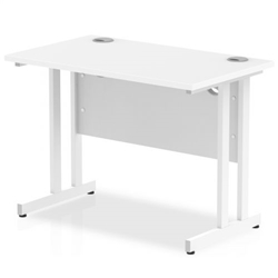Impulse 1000 x 600mm Straight Office Desk White Top White Cantilever Leg