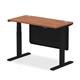 Air Modesty 1200 x 600mm Height Adjustable Office Desk Walnut Top Cable Ports Black Leg With Black Steel Modesty Panel