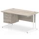 Impulse 1400 x 800mm Straight Office Desk Grey Oak Top White Cantilever Leg Workstation 1 x 2 Drawer Fixed Pedestal