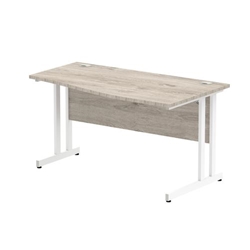 Impulse 800 x 600mm Straight Office Desk Grey Oak Top Silver Cable Managed Leg